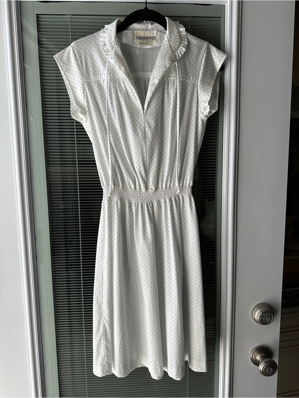 Vintage Chipper California Blue Polka Dot White Short Sleeve Dress